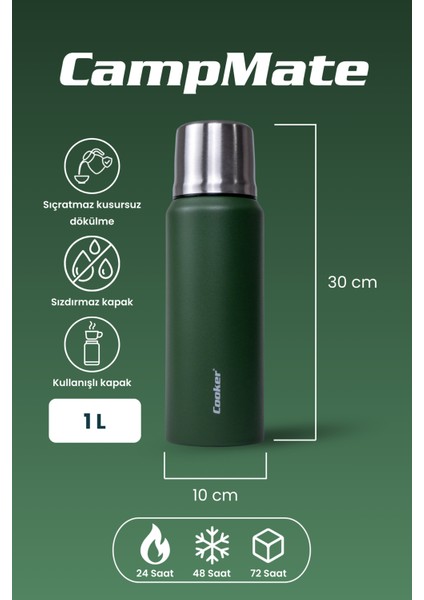 1 Litre Çift Katlı Çelik Termos-24 Saat Sıcak, 48 Saat Soğuk,(Kamp, Piknik, Ofis, Seyahat) fiyatları