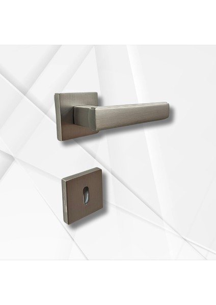 Lusso Inox Kare Rozetli Oda Kapı Kolu ve 40X23MM Saten Oda Gömme Kilit Set