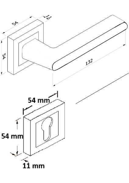 Lusso Inox Kare Rozetli Oda Kapı Kolu ve 40X23MM Saten Oda Gömme Kilit Set