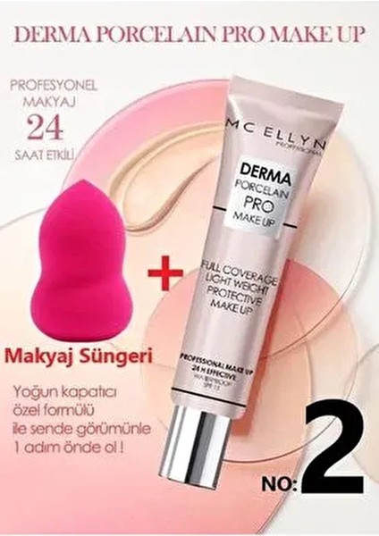 Pro Makeup Suya Dayanıklı SPF15 Derma Porselen Kapatıcı Fondöten ve Pembe Makyaj Süngeri