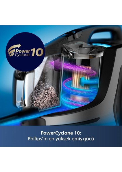 XB9185/07 Marathon Ultimate Toz Torbasız Elektrikli Süpürge 899 W, Powercyclone 10, Triactive Ultra LED Başlık, Power Max Sensör Philips DST7510 Ütü