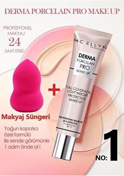Pro Makeup Suya Dayanıklı Derma Porselen Kapatıcı Fondöten ve Makyaj Süngeri Seti