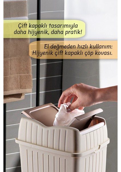 5 L - Çift Kapaklı Slim Çöp Kovası - Dekoratif Tezgah Üstü Ev Ofis Banyo & Mutfak Çöp Kutusu Krem fiyatları