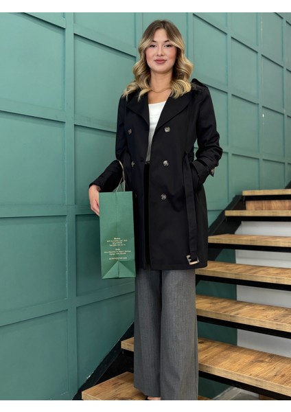 Kadın Kemerli ,önden Düğmeli ,kruvaze Yaka ,cepli Trençkot fiyatları