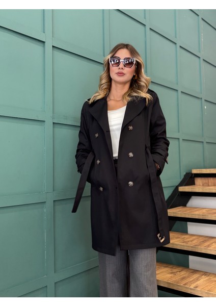 Kadın Kemerli ,önden Düğmeli ,kruvaze Yaka ,cepli Trençkot indirimleri