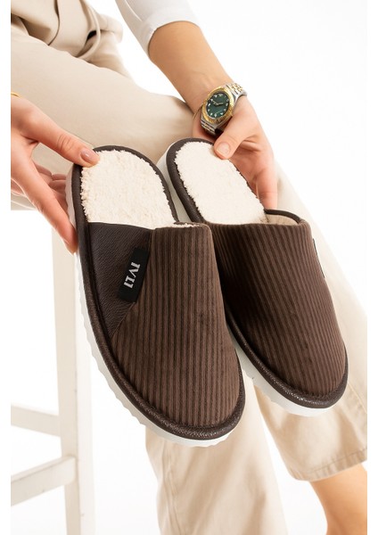 Unisex Ev Terliği Kaymaz Tabanlı Ribana Kumaş Konforlu Model Şık ve Konforlu Ev Içi Terlik Yarı Deri