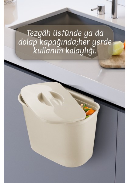 Askılı Fonksiyonel Çöp Kutusu 6l - Dolap Kapağına Asılabilir Pratik Tezgah Altı Çöp Kovası Krem fiyatları