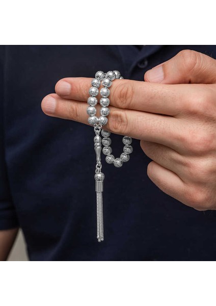Gümüş Yuvarlak Çizgili Erkek Tesbih (BC-38E93B) modelleri