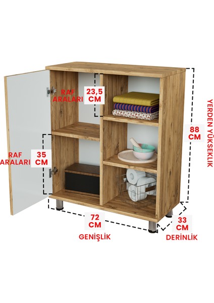 3 Raflı Tek Kapak Flowerin Branch Çok Amaçlı Dolabı Mutfak Kiler Banyo Balkon Erzak Dolabı fırsatları