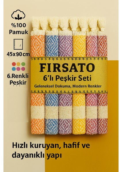 %100 Pamuk Peşkir Seti 45X90CM 6’lı Asorti Renkli Havlu Hızlı Kuruyan El-Baş Havlusu