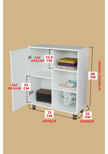 3 Raflı Tek Kapak Poppy Flowers Çok Amaçlı Dolabı Mutfak Kiler Banyo Balkon Erzak Dolabı fırsatları