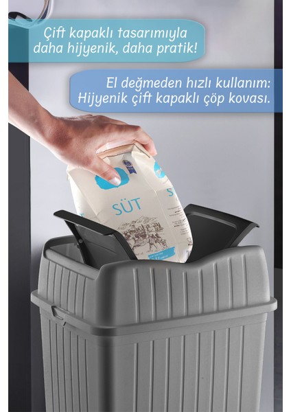 22 L - Çift Kapaklı Slim Çöp Kovası - Dekoratif Ev Ofis Banyo & Mutfak Düzenleyici Çöp Kutusu Gri fiyatları
