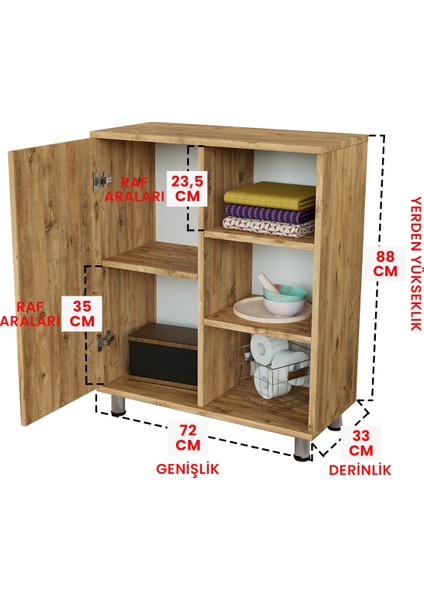 3 Raflı Tek Kapak London View Çok Amaçlı Dolabı Mutfak Kiler Banyo Balkon Erzak Dolabı fırsatları