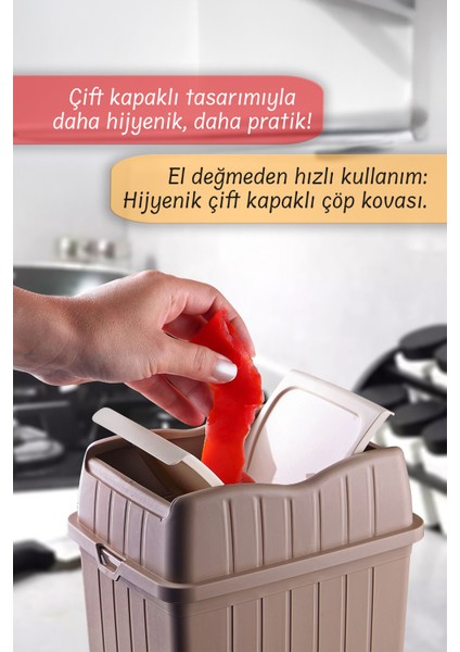 5 L - Çift Kapaklı Slim Çöp Kovası - Dekoratif Tezgah Üstü Ev Ofis Banyo & Mutfak Çöp Kutusu Kahve fiyatları