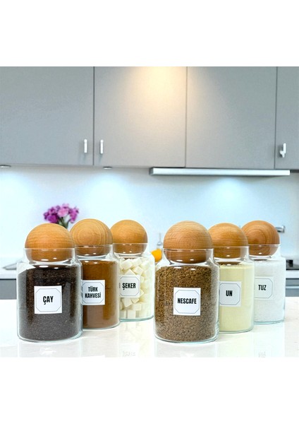6'lı Ahşap Top Kapaklı Cam Tuz Un Çay Şeker Türk Kahvesi Hazır Kahve Saklama Kavanozu Seti fiyatları