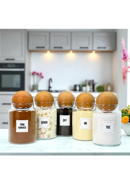 6'lı Ahşap Top Kapaklı Cam Tuz Un Çay Şeker Türk Kahvesi Hazır Kahve Saklama Kavanozu Seti fırsatları