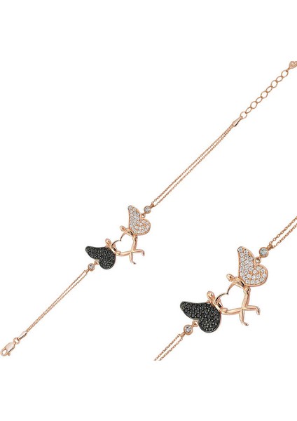 925 Ayar Gümüş Rose Kalpli Melek Bileklik (BC-FA74D3)