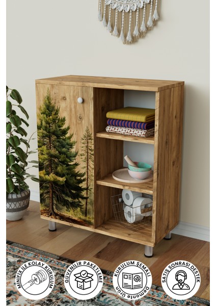 3 Raflı Tek Kapak The Forest Çok Amaçlı Dolabı Mutfak Kiler Banyo Balkon Erzak Dolabı