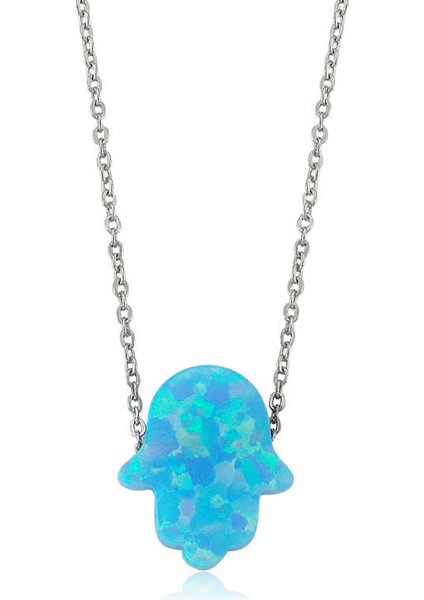 925 Ayar Gümüş Mavi Opal Fatma Eli Kadın Gümüş Kolye (BC-2679B0)