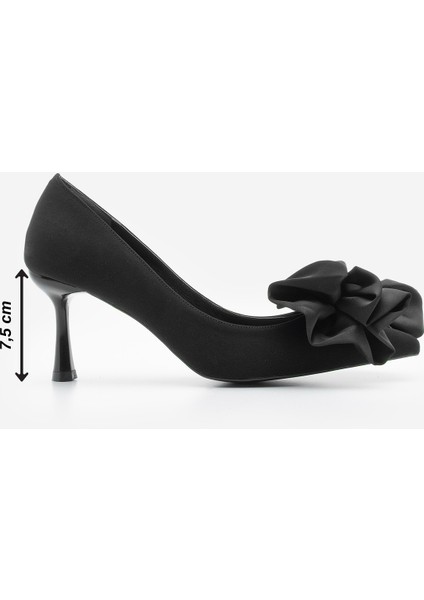 Kadın Stiletto Fiyonklu Tokalı Topuklu Ayakkabı Zalus Siyah