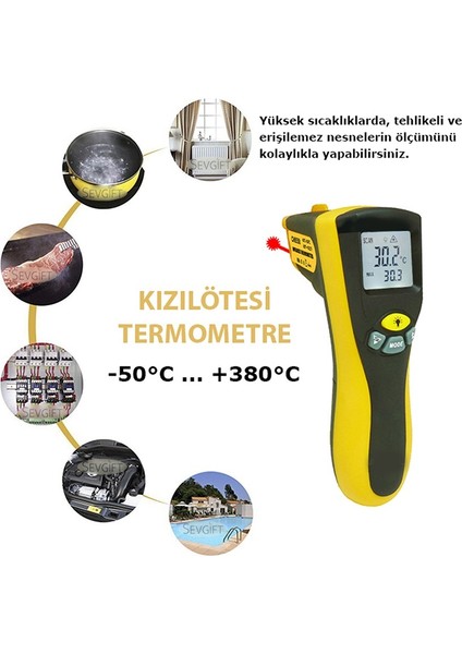 Lazer Termometre, Kızılötesi Sıcaklık Ölçer 380°C fiyatları