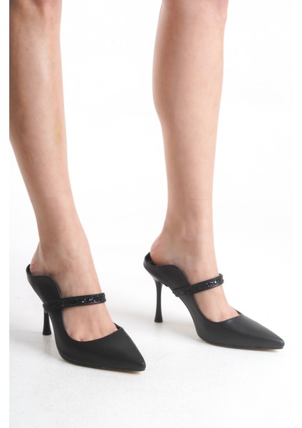 Ortası Taş Şeritli Tokasız Ince Yüksek Topuklu Kadın Abiye Ayakkabı fırsatları