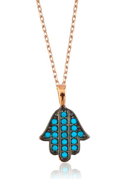 925 Ayar Gümüş Mavi Fatma Ana Eli Kadın Gümüş Kolye (BC-8089E5)