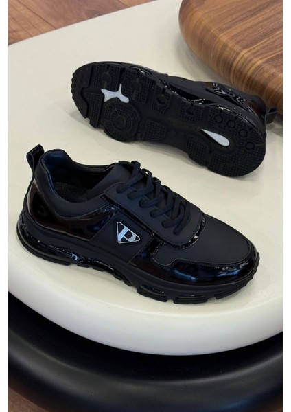 2027 Siyah Hakiki Deri Erkek Sneakers