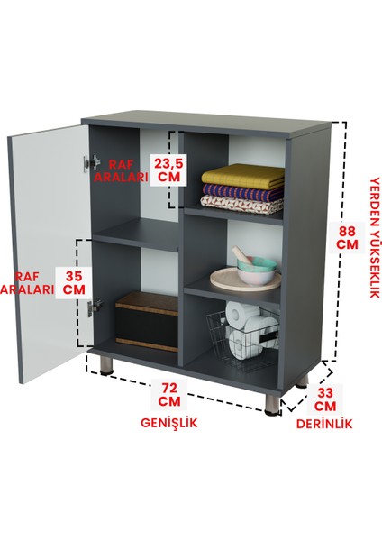 3 Raflı Tek Kapak Twisted Lines Çok Amaçlı Dolabı Mutfak Kiler Banyo Balkon Erzak Dolabı fırsatları
