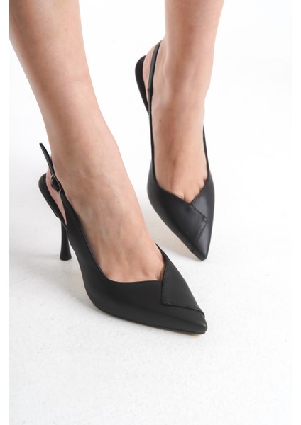 Önü Katlama Detaylı Klasik Sade Düz Ince Yüksek Topuklu Kadın Abiye Ayakkabı