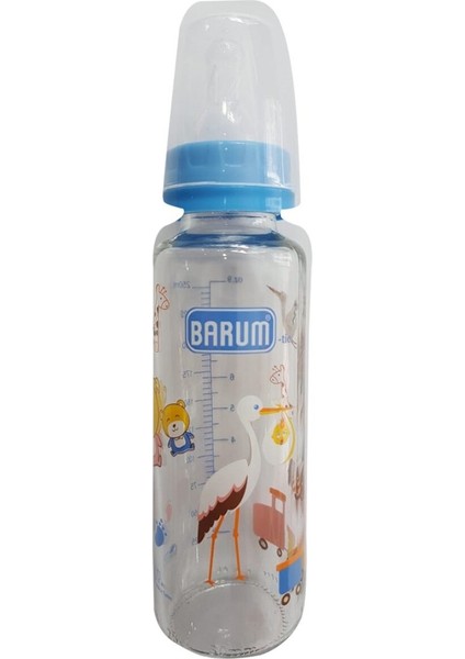 Mavi Leylek Desenli Cam Bebek Biberonu 250 ml