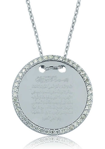 Gümüş Ayete-L Kürsi Plaka Kolye (BC-8274B9)