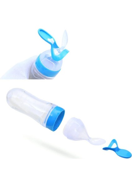 Pratik ve Kendinden Sıkmalı Kaşıklı Biberon, Mavi Renkli Kullanım Kolaylığı Sağlar.