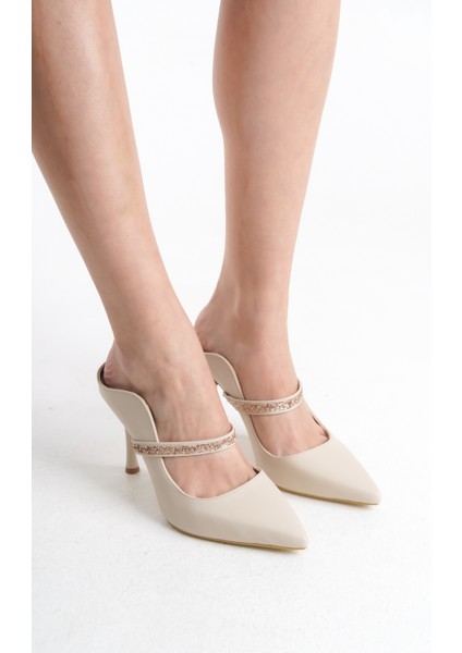 Ortası Taş Şeritli Tokasız Ince Yüksek Topuklu Kadın Abiye Ayakkabı modelleri