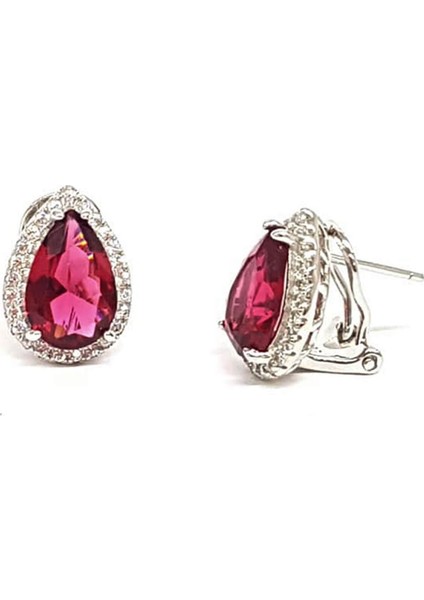 Pırlanta ışıltısında fuşya ve beyaz zirkon taşlı gümüş bayan küpe fiyatları