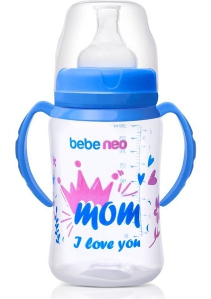 Geniş Ağız Kulplu 250 ml Bpa Içermeyen Sağlıklı Antikolik Biberon Mavi