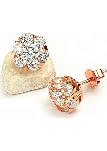 pırlanta ışıltısında zirkon taşlı gümüş rose tek taş küpe fiyatları