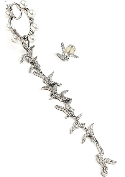 İtalyan tasarımı pırlanta ışıltısında zirkon taşlı gümüş efsane martılar asimetrik küpe kombin fiyatları