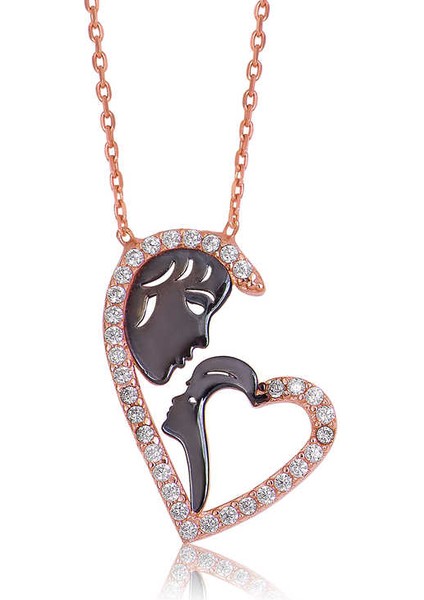 925 Ayar Gümüş Kalpli Anne Çocuk Kolyesi (BC-37A3EA)