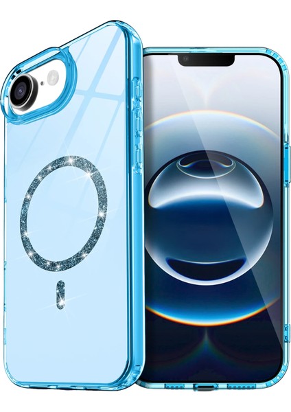 Msa-Shop Newface Apple Iphone 16E Live Diamond Magsafe Kapak - Mavi