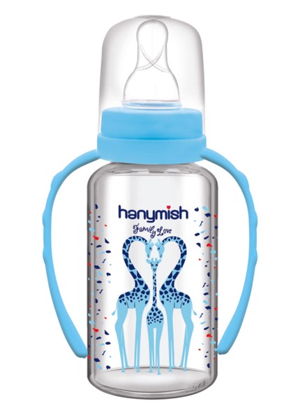 Mavi Renkli, Kulplu, 125 ml Cam Biberon, Şık ve Kullanışlı Tasarım