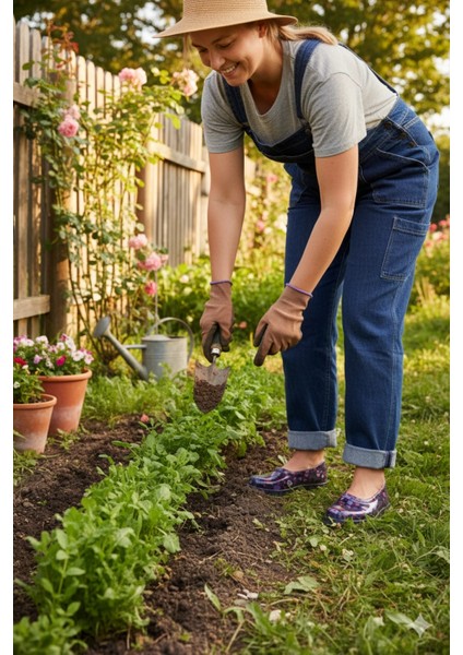 Zenne Çiçekli Bahçe ve Tarım Kadın Ayakkabısı 36-40 Mürdüm