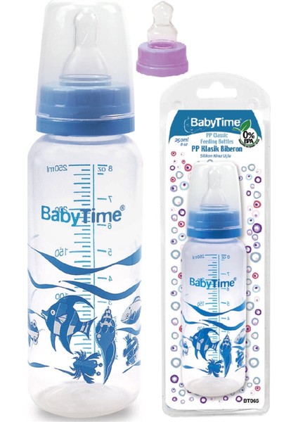 Kırmızı ve Mavi Silikon Kiraz Uçlu Klasik Bebek Biberonu 250ML