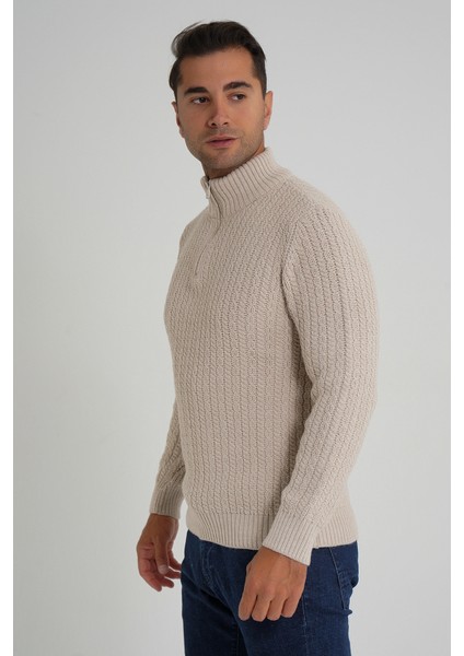 Erkek Kısa Fermuarlı Selanik Saç Örgülü Dik Yaka Yün Kazak TRIST-5350 fiyatları