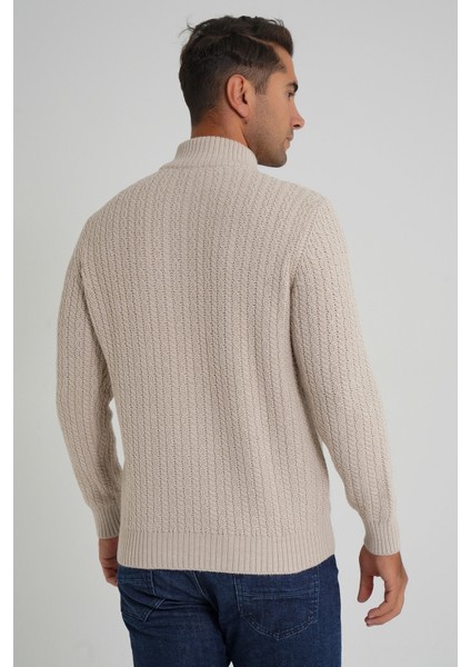 Erkek Kısa Fermuarlı Selanik Saç Örgülü Dik Yaka Yün Kazak TRIST-5350 modelleri