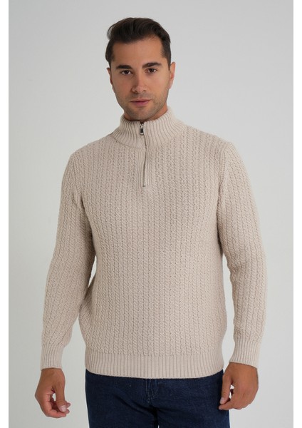 Erkek Kısa Fermuarlı Selanik Saç Örgülü Dik Yaka Yün Kazak TRIST-5350 fırsatları