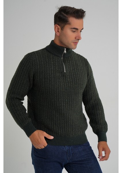 Erkek Kısa Fermuarlı Selanik Saç Örgülü Dik Yaka Yün Kazak TRIST-5350 fiyatları