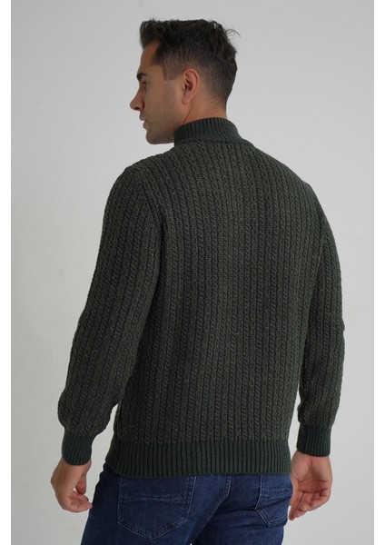 Erkek Kısa Fermuarlı Selanik Saç Örgülü Dik Yaka Yün Kazak TRIST-5350 modelleri