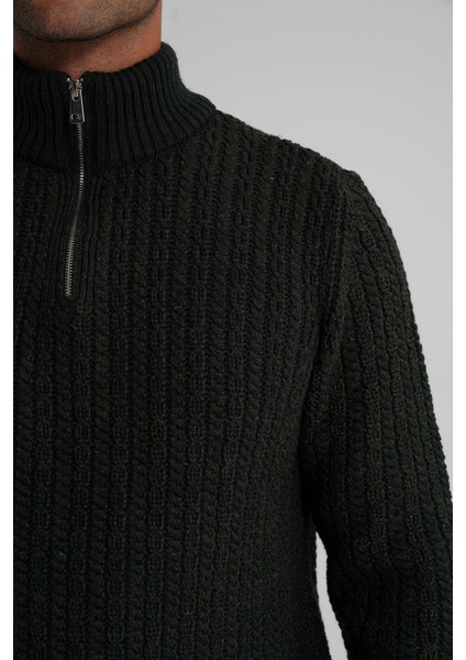 Erkek Kısa Fermuarlı Selanik Saç Örgülü Dik Yaka Yün Kazak TRIST-5350 indirimleri