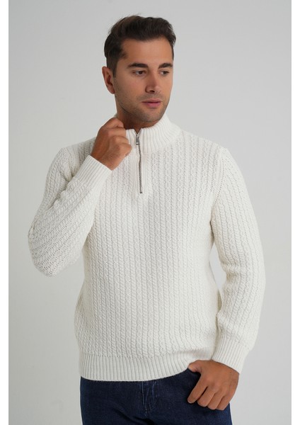 Erkek Kısa Fermuarlı Selanik Saç Örgülü Dik Yaka Yün Kazak TRIST-5350 fiyatları